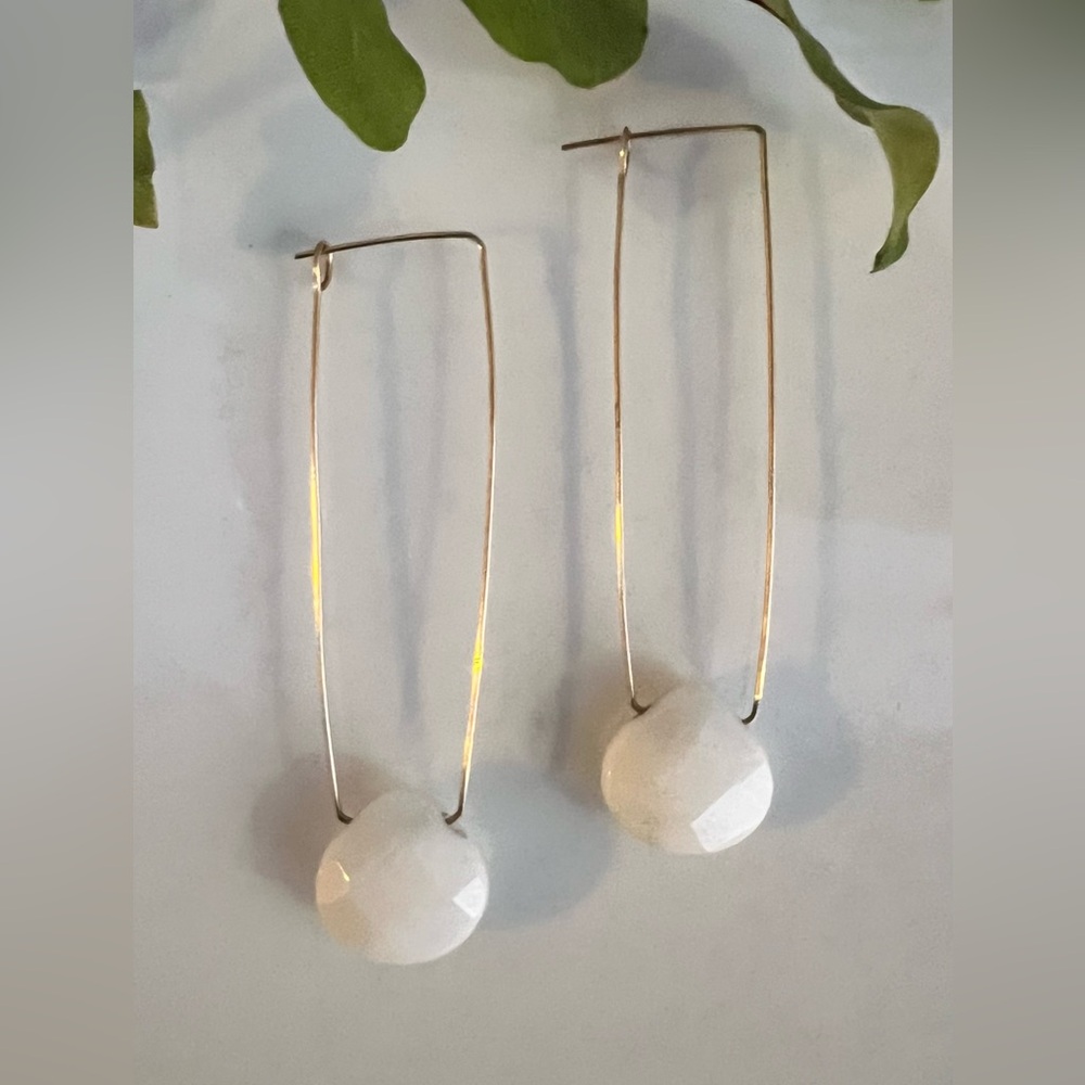14k GF geometric shaped earrings with White Jade